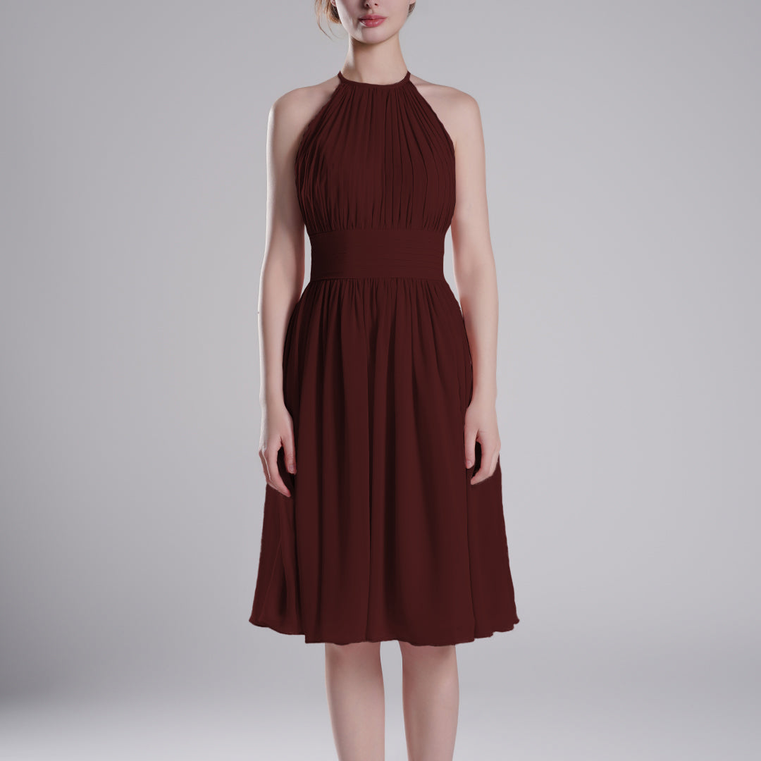 Pleated Halter-Neck Sleeveless Mini Dresses