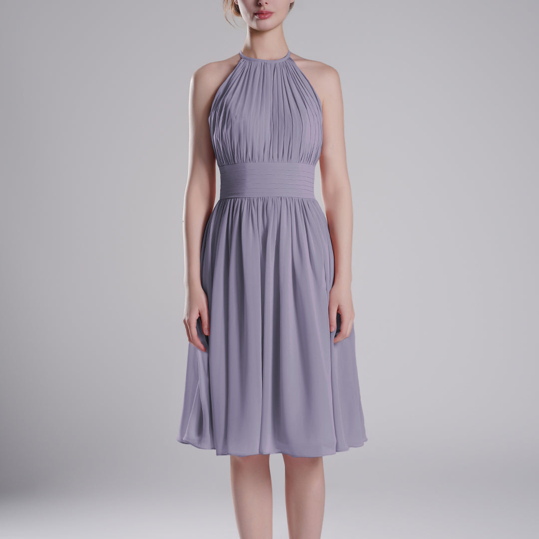 Pleated Halter-Neck Sleeveless Mini Dresses