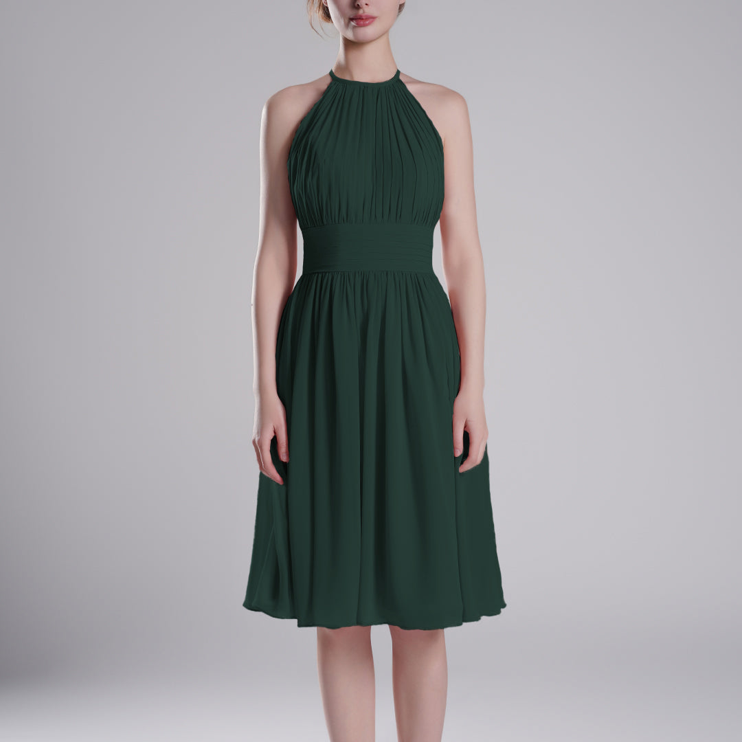 Pleated Halter-Neck Sleeveless Mini Dresses
