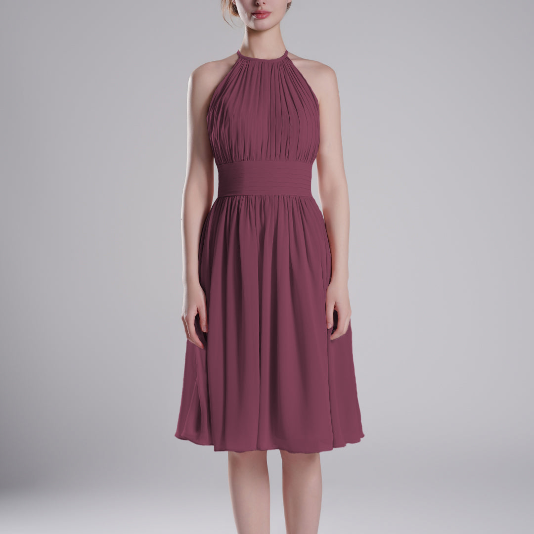 Pleated Halter-Neck Sleeveless Mini Dresses