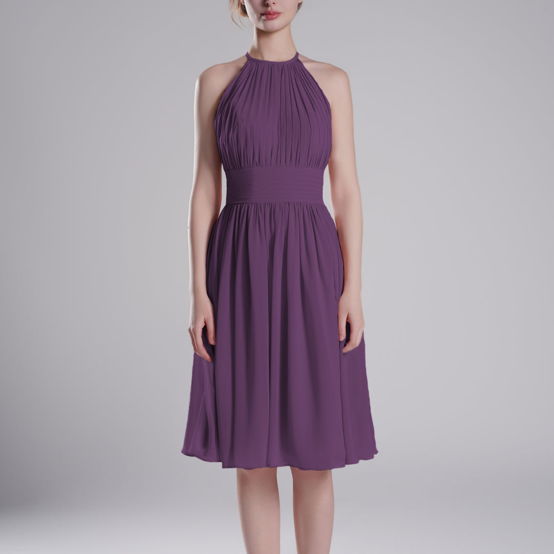 Pleated Halter-Neck Sleeveless Mini Dresses