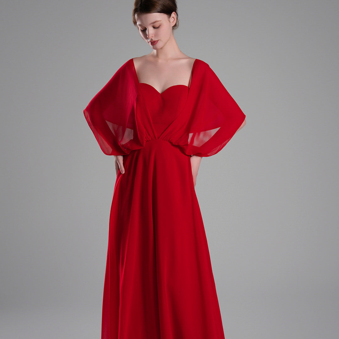 Chiffon Cape Sleeves Back Tie Aline Dresses