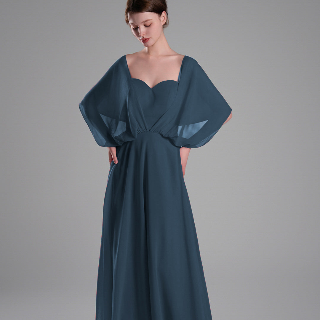 Chiffon Cape Sleeves Back Tie Aline Dresses