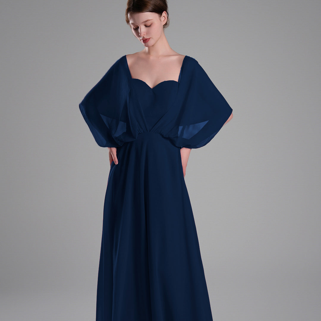 Chiffon Cape Sleeves Back Tie Aline Dresses