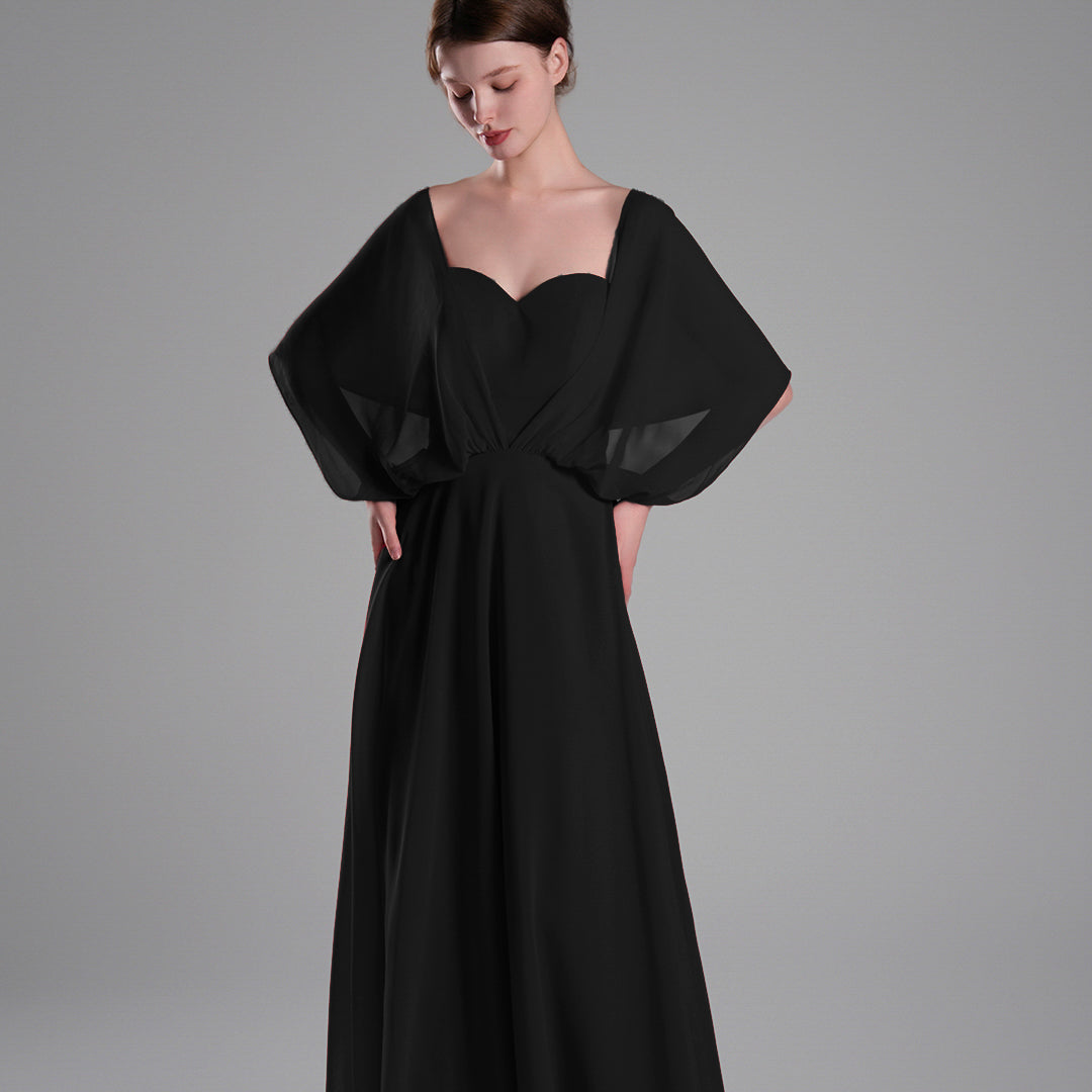 Chiffon Cape Sleeves Back Tie Aline Dresses