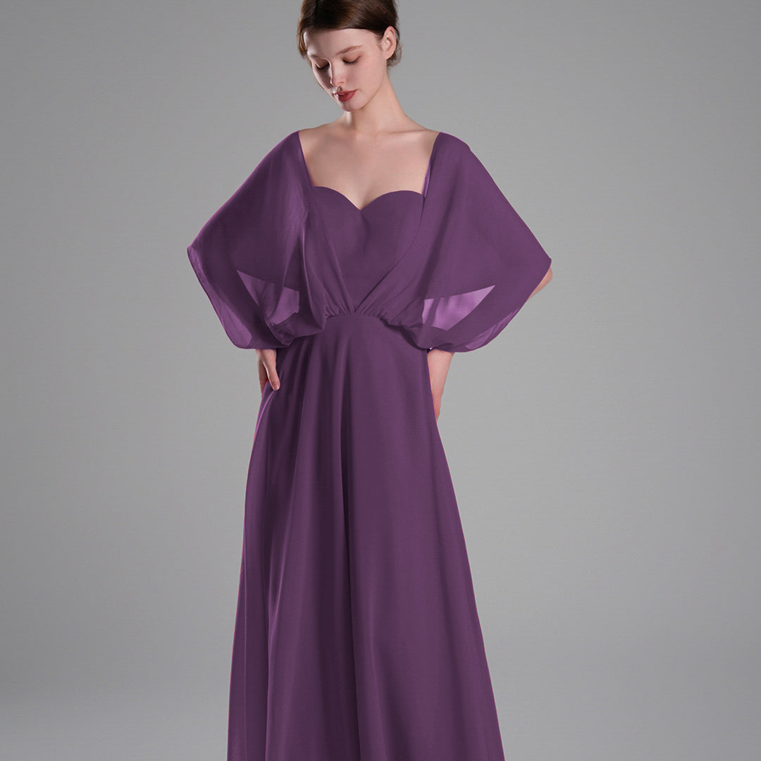 Chiffon Cape Sleeves Back Tie Aline Dresses