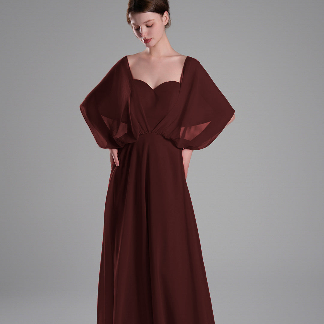 Chiffon Cape Sleeves Back Tie Aline Dresses