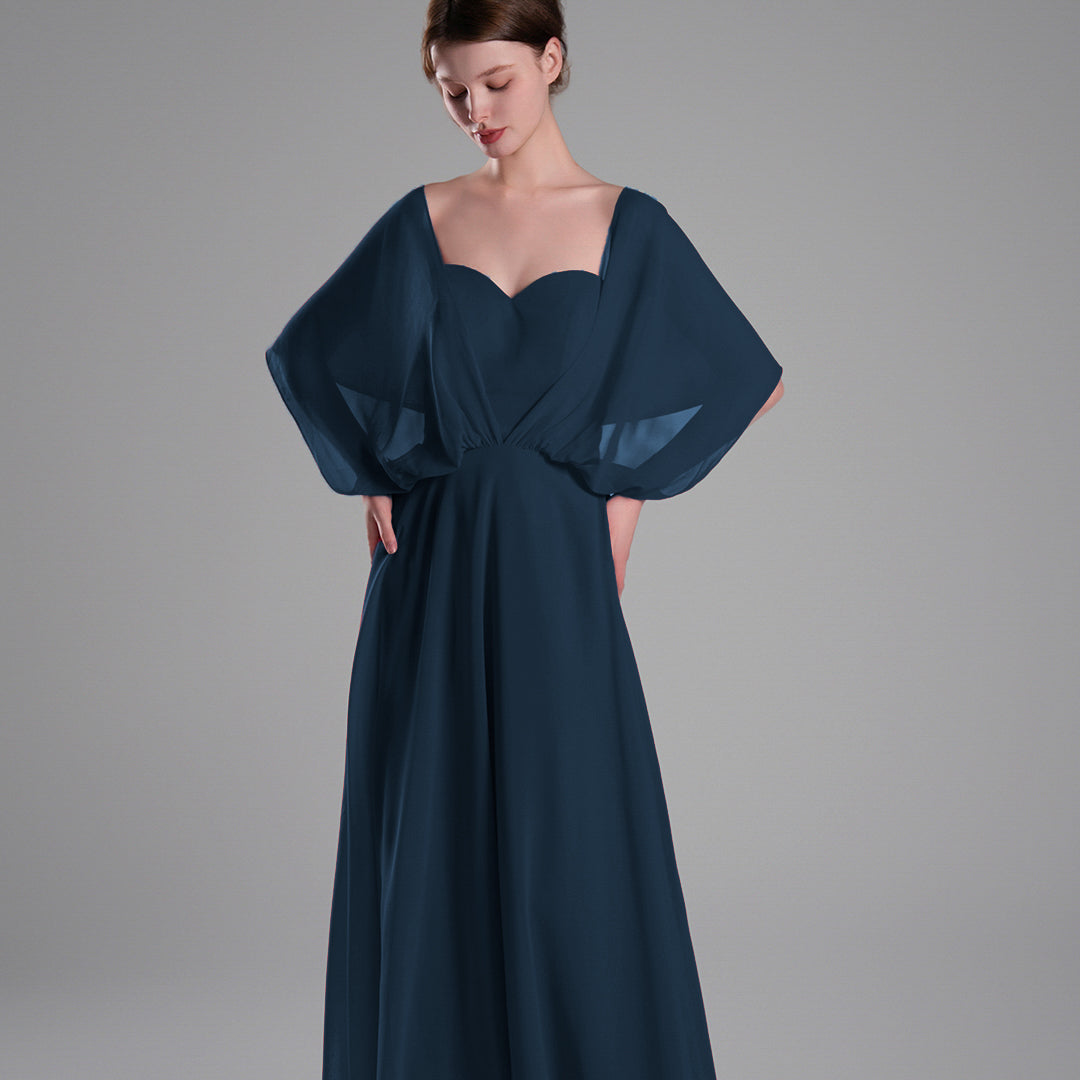 Chiffon Cape Sleeves Back Tie Aline Dresses