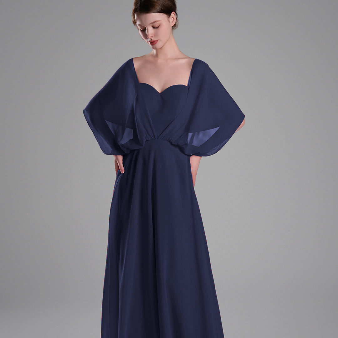 Chiffon Cape Sleeves Back Tie Aline Dresses