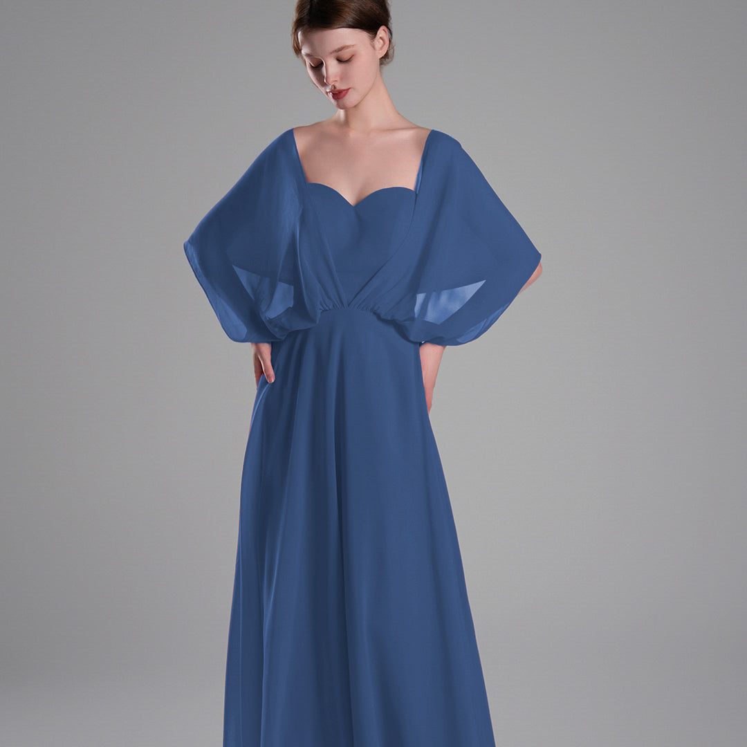 Chiffon Cape Sleeves Back Tie Aline Dresses