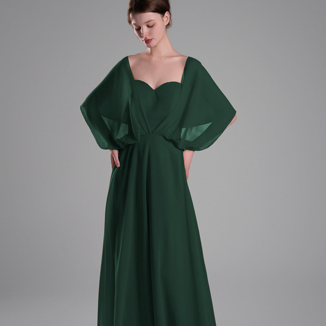 Chiffon Cape Sleeves Back Tie Aline Dresses