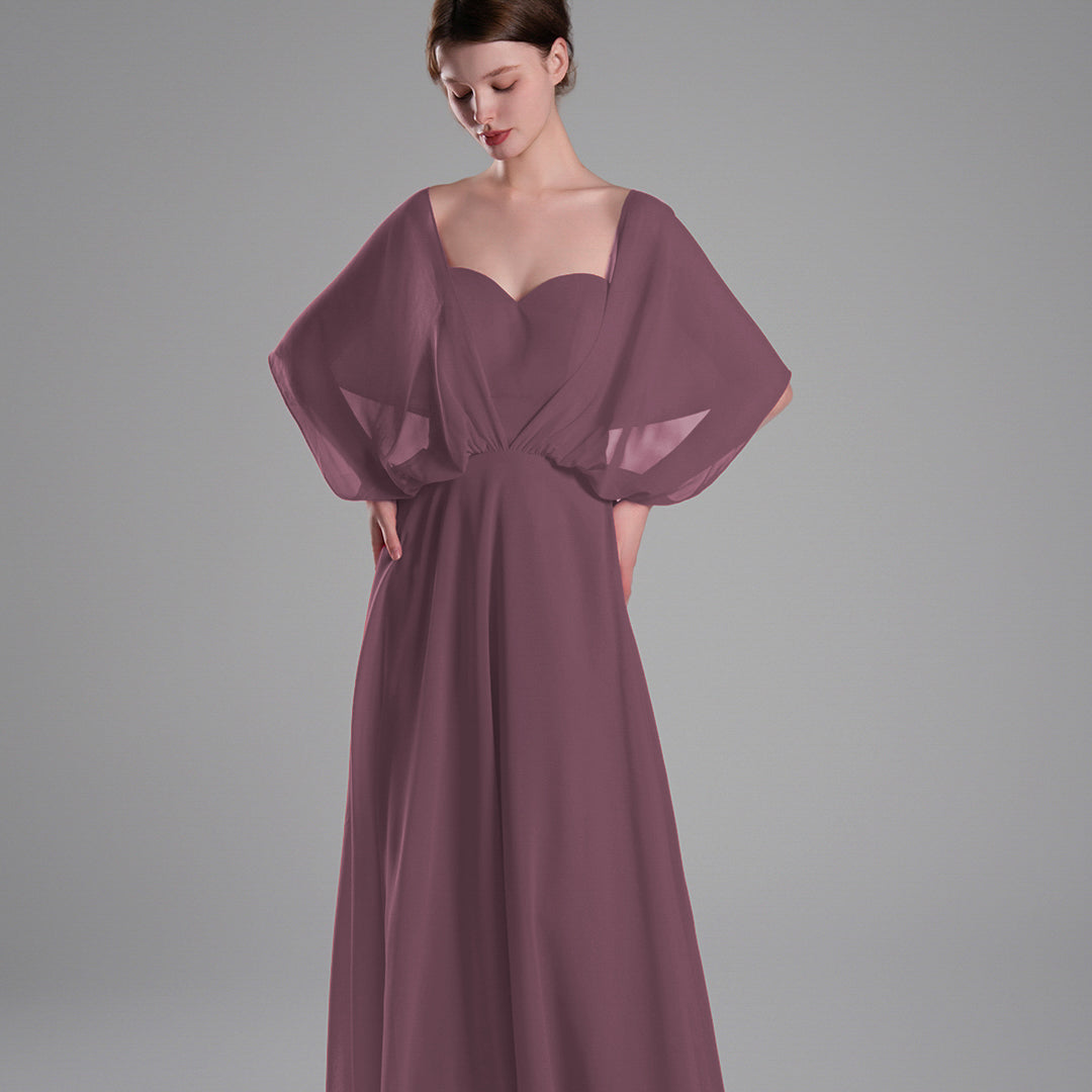 Chiffon Cape Sleeves Back Tie Aline Dresses