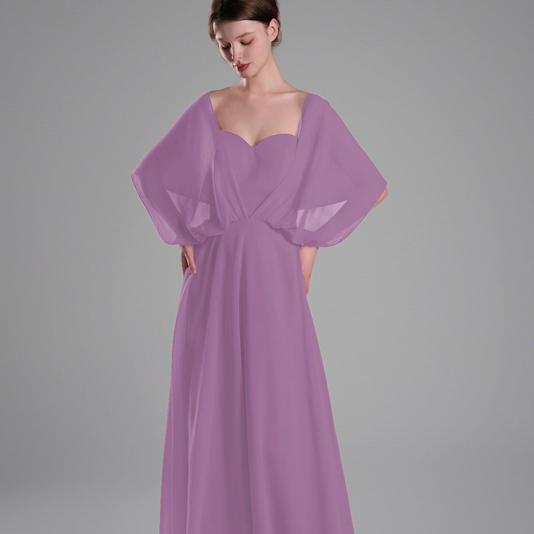 Chiffon Cape Sleeves Back Tie Aline Dresses
