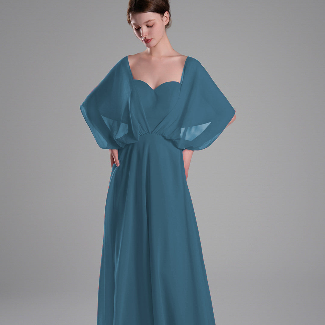 Chiffon Cape Sleeves Back Tie Aline Dresses