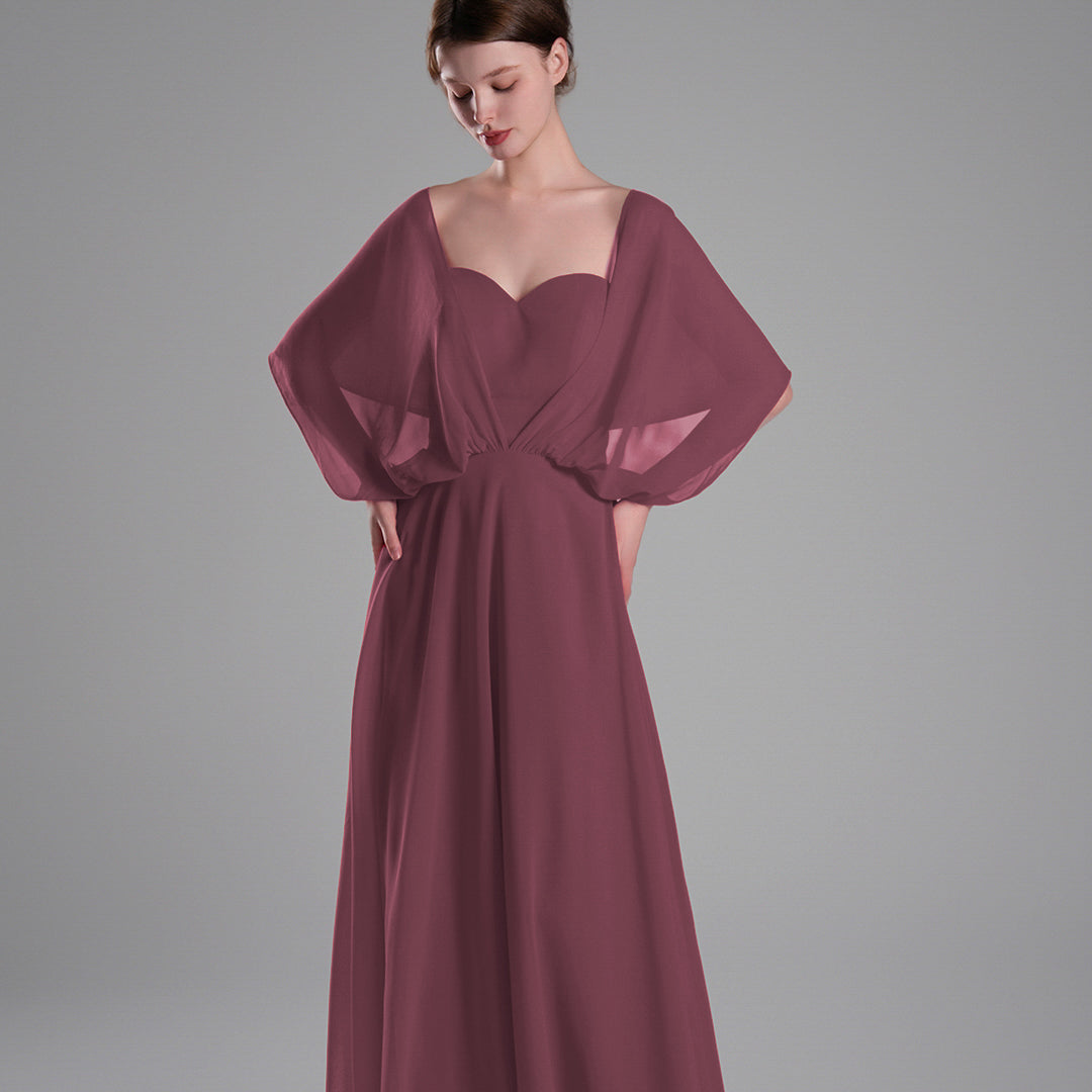 Chiffon Cape Sleeves Back Tie Aline Dresses