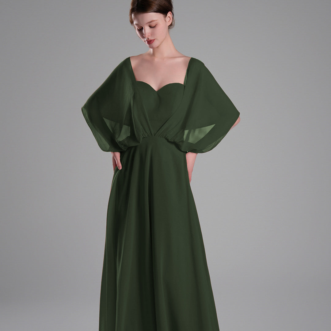 Chiffon Cape Sleeves Back Tie Aline Dresses
