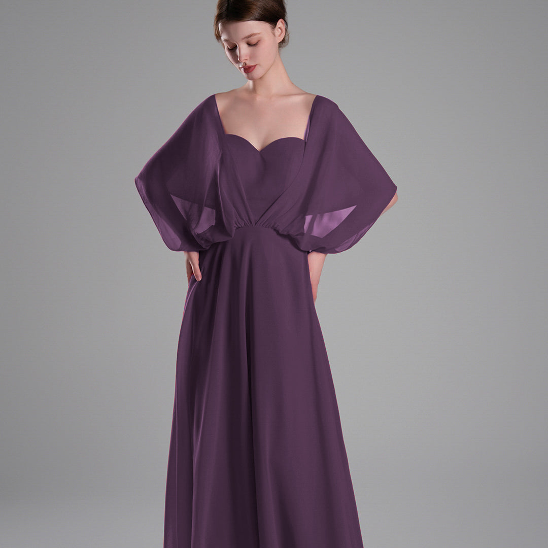 Chiffon Cape Sleeves Back Tie Aline Dresses