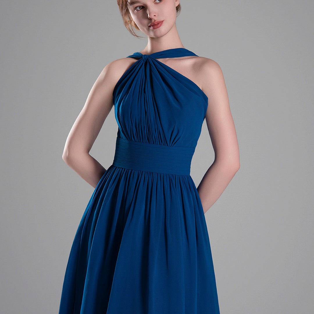 Halter Neckline Pleated A-Line Mini Dresses