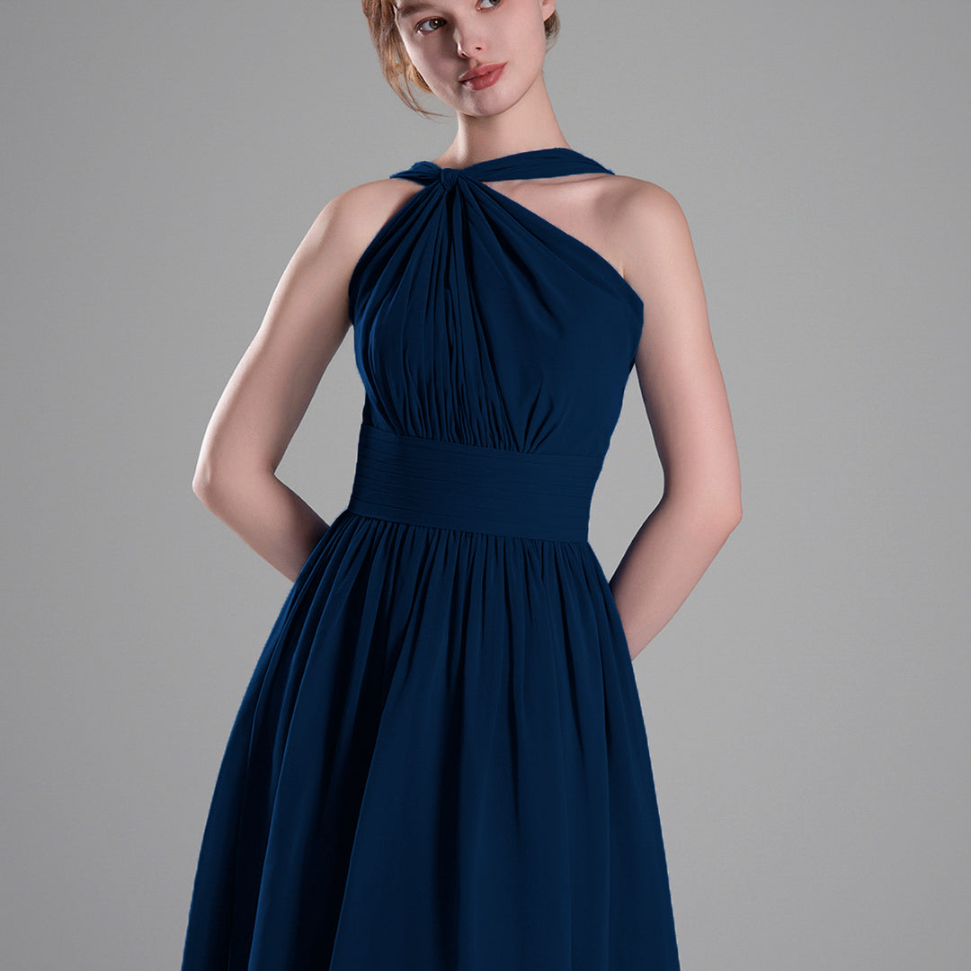 Halter Neckline Pleated A-Line Mini Dresses