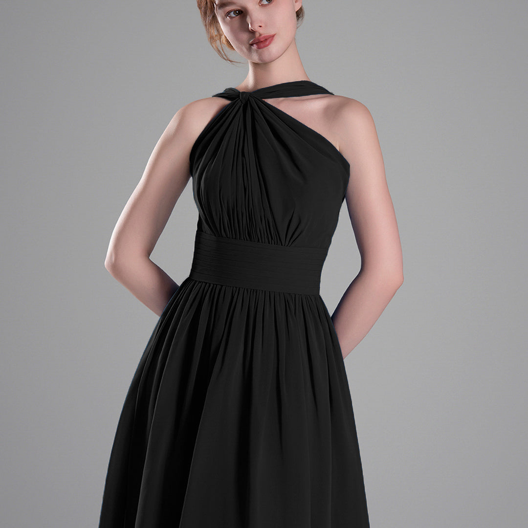 Halter Neckline Pleated A-Line Mini Dresses