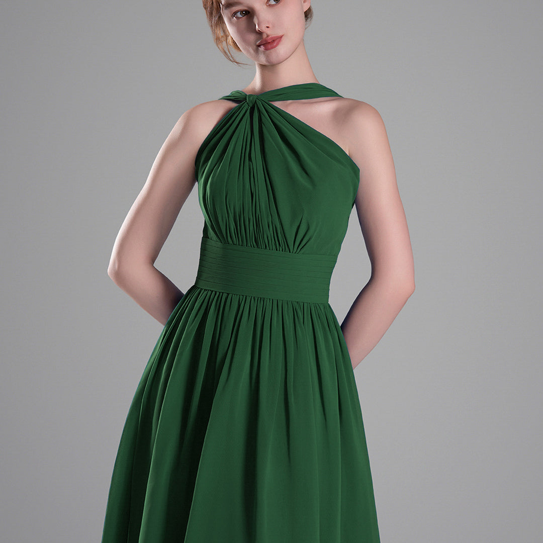 Halter Neckline Pleated A-Line Mini Dresses