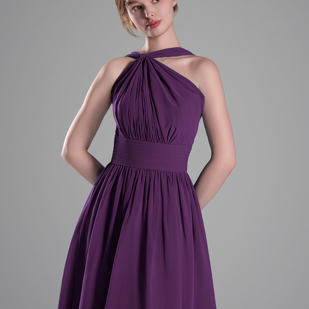 Halter Neckline Pleated A-Line Mini Dresses