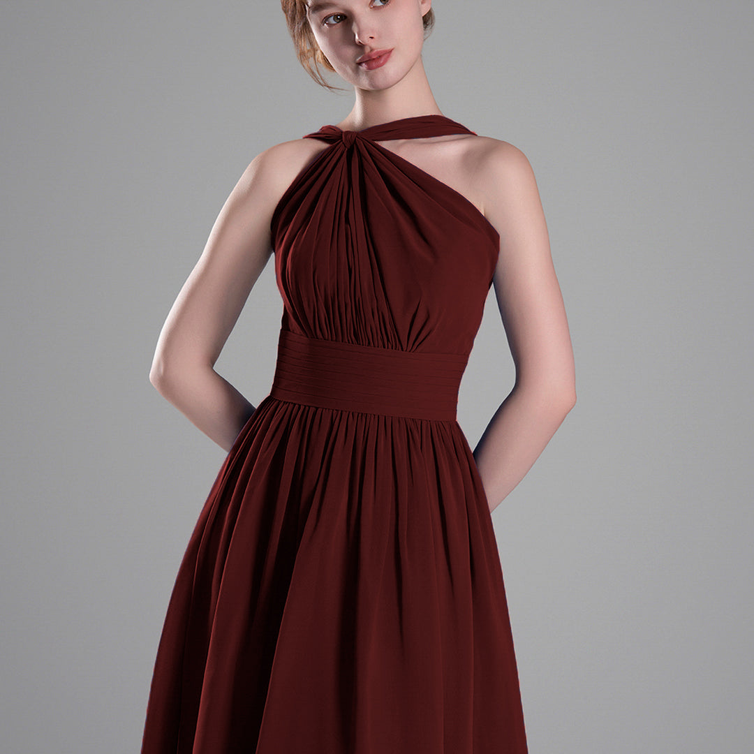 Halter Neckline Pleated A-Line Mini Dresses