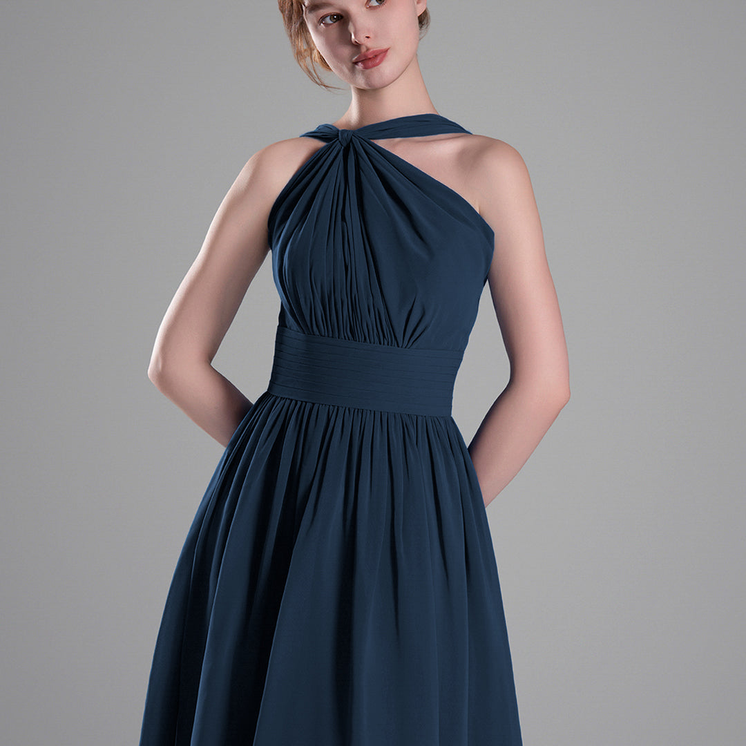 Halter Neckline Pleated A-Line Mini Dresses