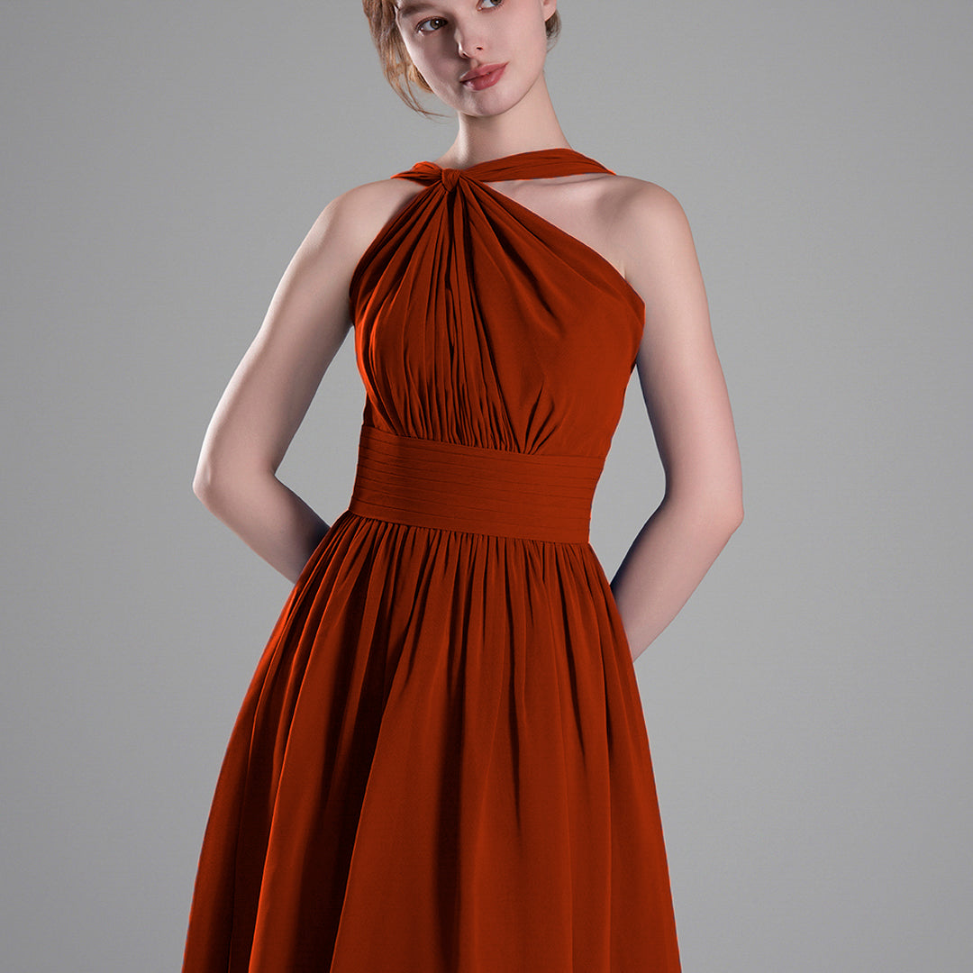 Halter Neckline Pleated A-Line Mini Dresses