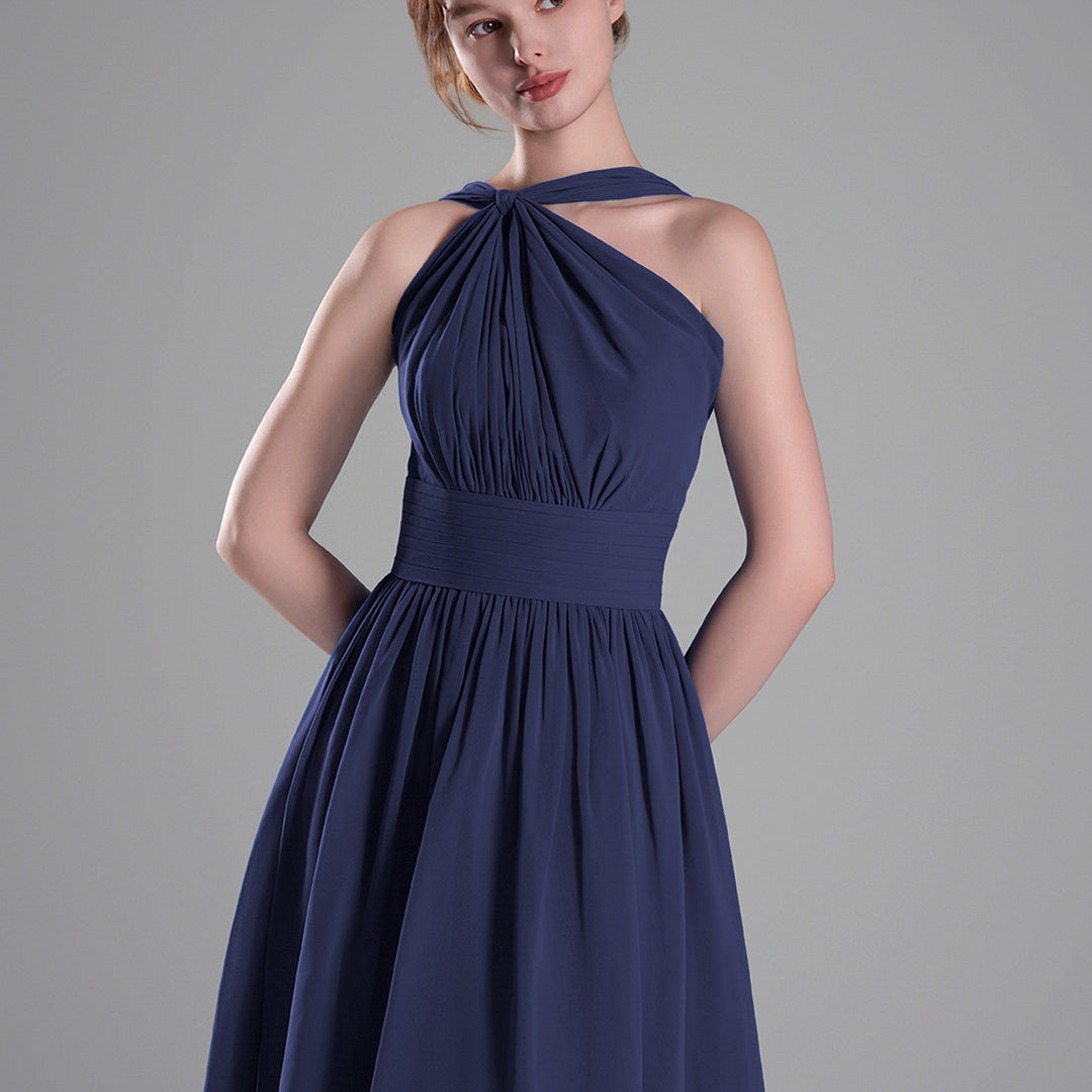 Halter Neckline Pleated A-Line Mini Dresses