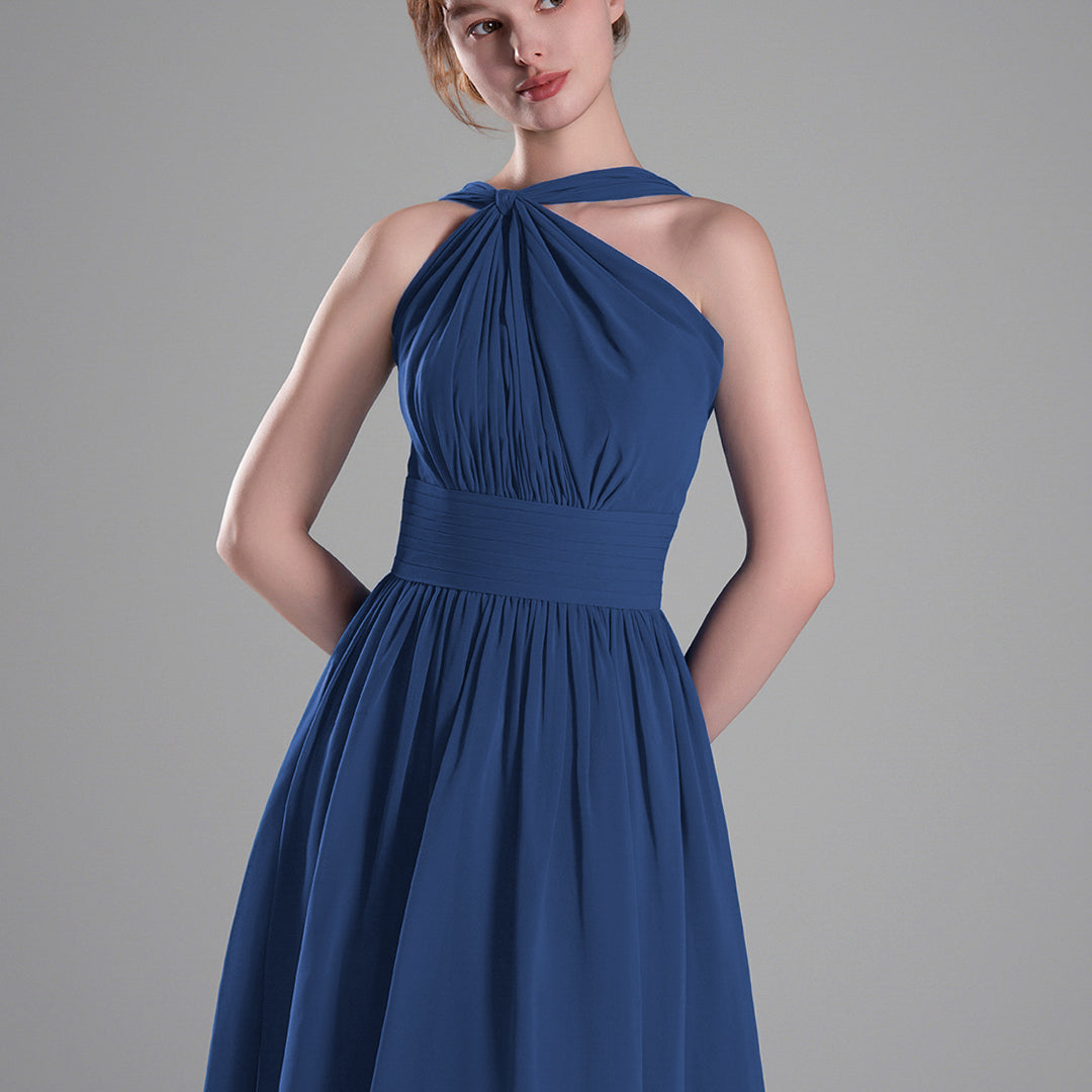 Halter Neckline Pleated A-Line Mini Dresses