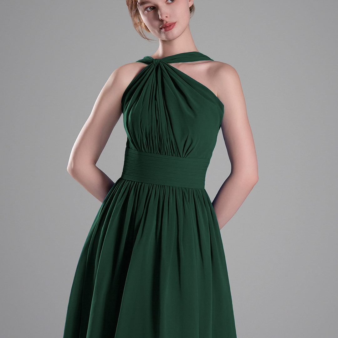 Halter Neckline Pleated A-Line Mini Dresses