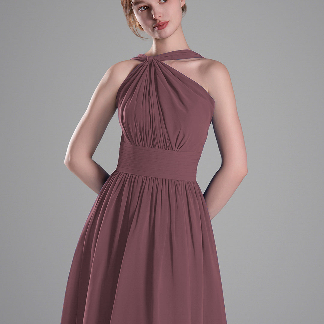 Halter Neckline Pleated A-Line Mini Dresses