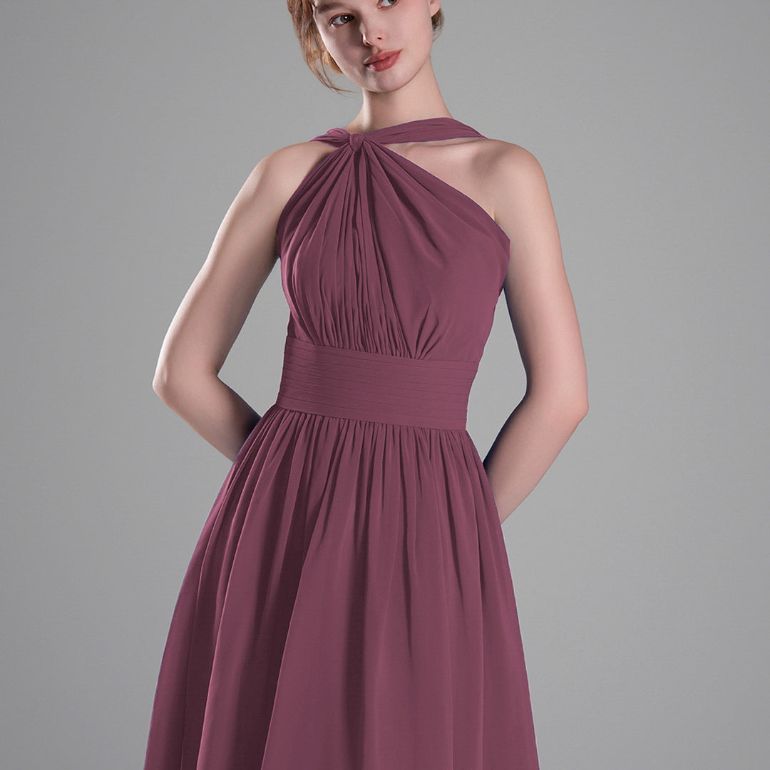 Halter Neckline Pleated A-Line Mini Dresses