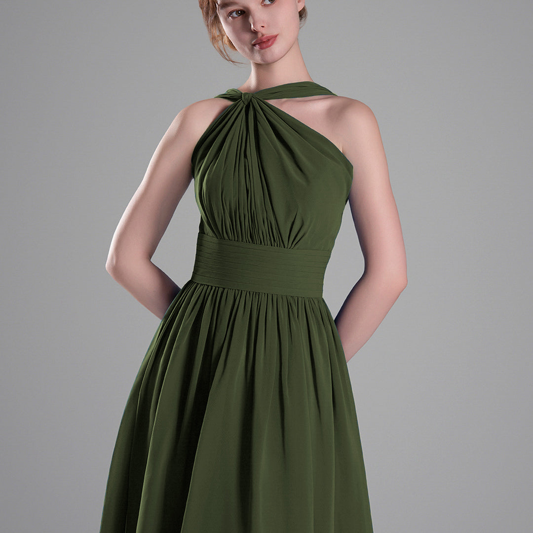 Halter Neckline Pleated A-Line Mini Dresses