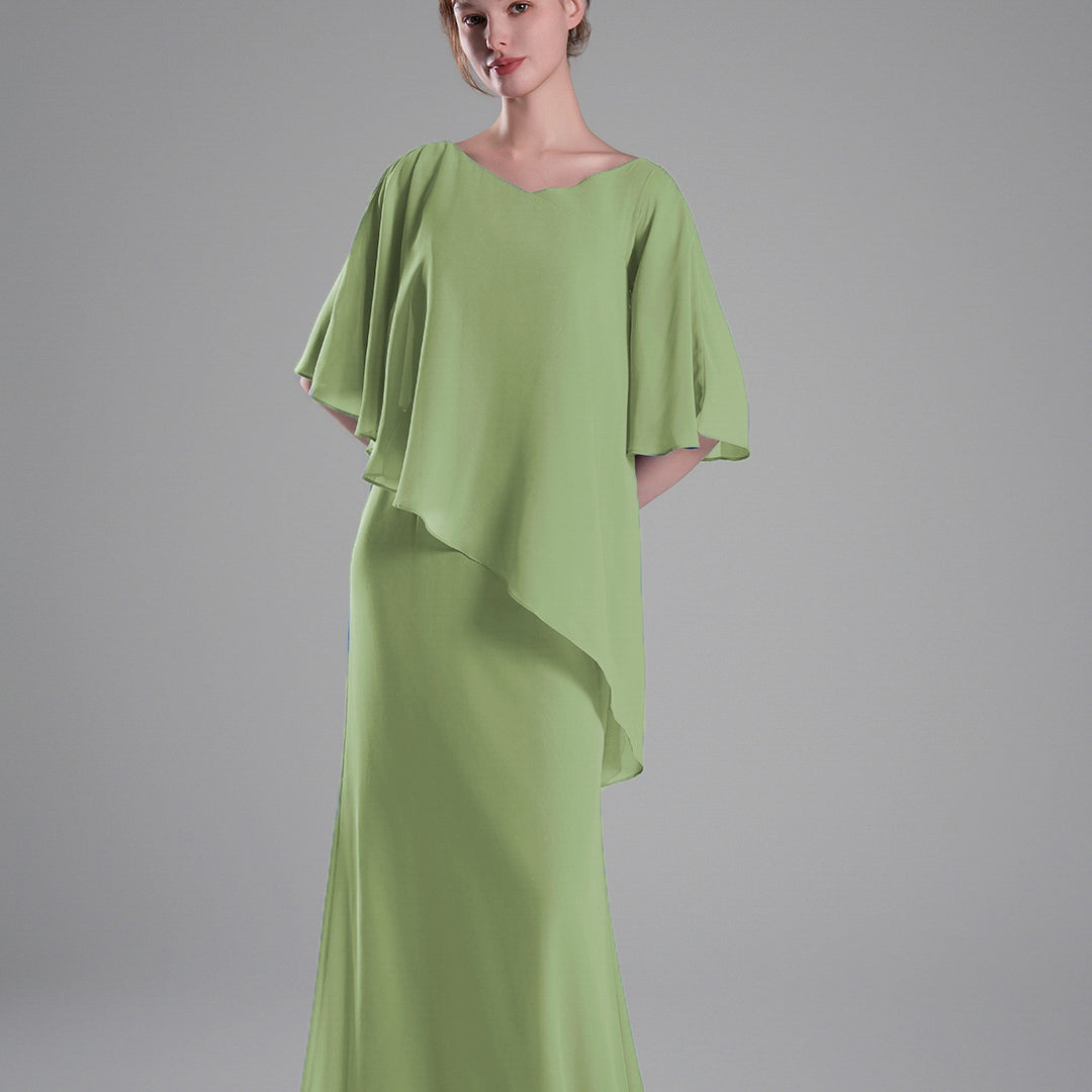 Cap Sleeves Asymmetrical Draping Fluid Dresses