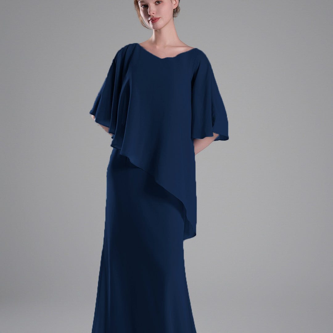 Cap Sleeves Asymmetrical Draping Fluid Dresses