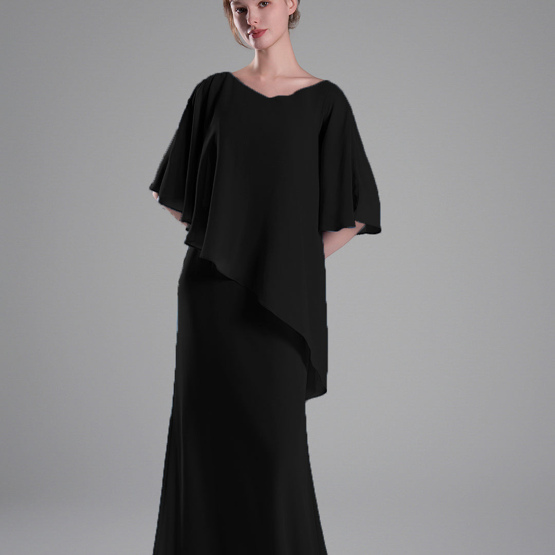 Cap Sleeves Asymmetrical Draping Fluid Dresses