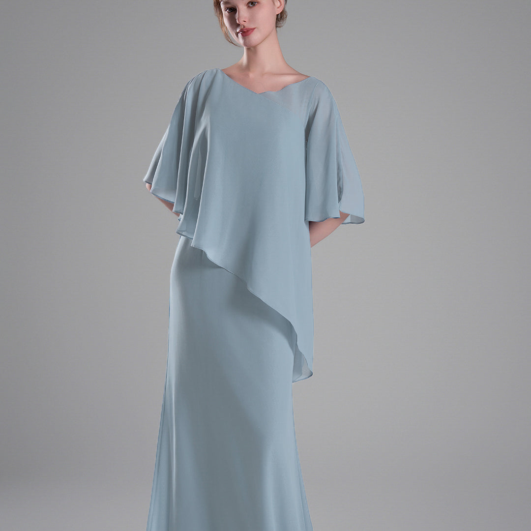 Cap Sleeves Asymmetrical Draping Fluid Dresses