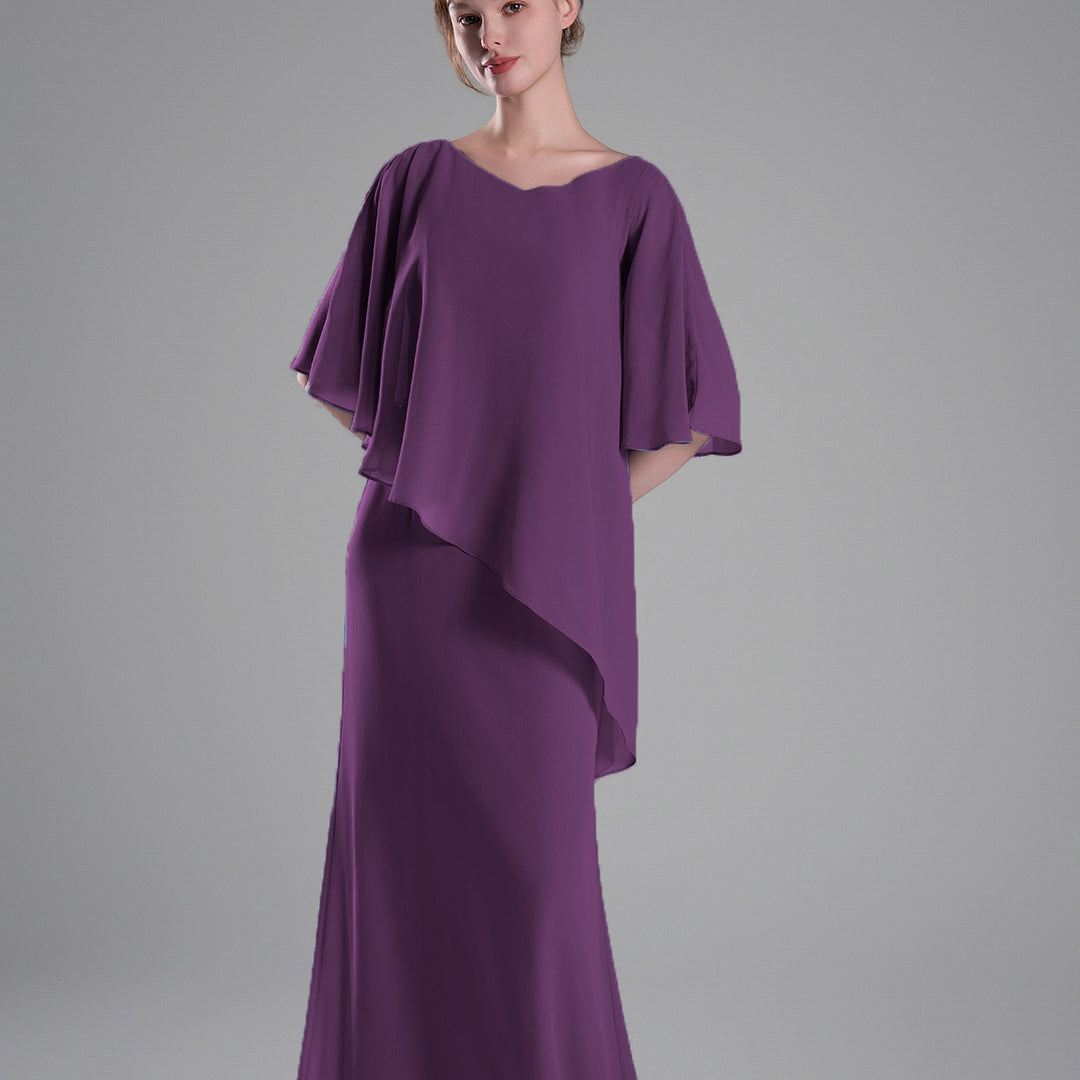 Cap Sleeves Asymmetrical Draping Fluid Dresses