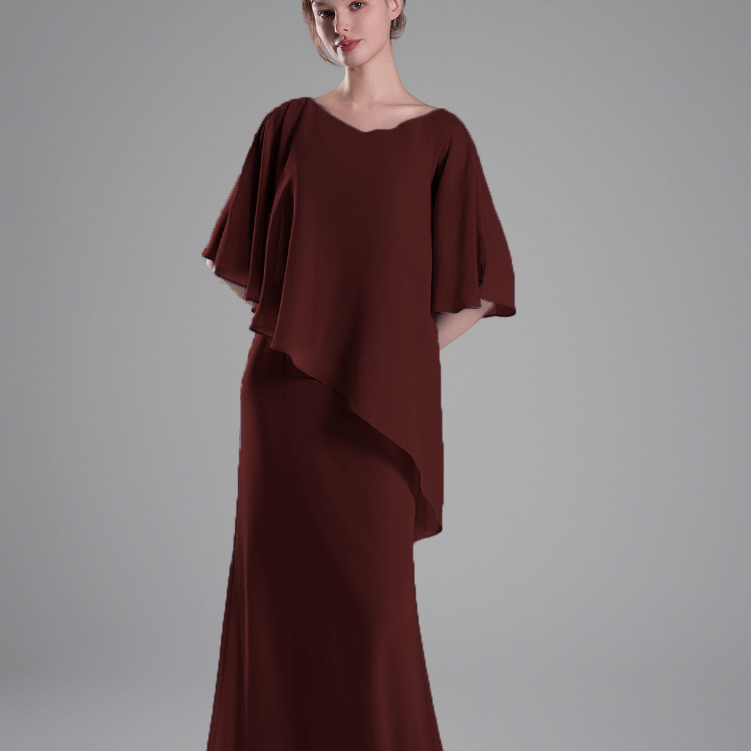 Cap Sleeves Asymmetrical Draping Fluid Dresses