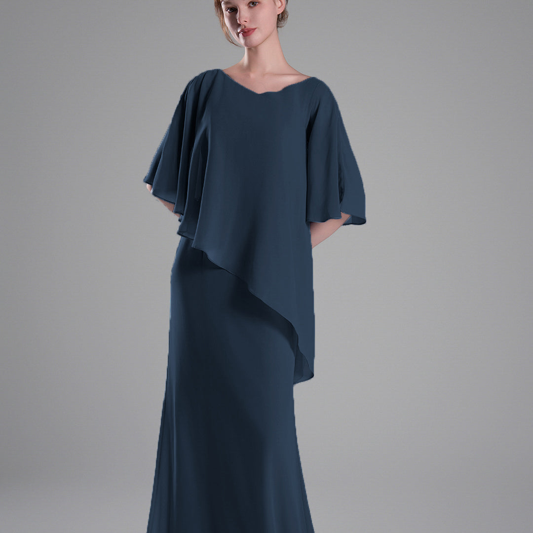 Cap Sleeves Asymmetrical Draping Fluid Dresses