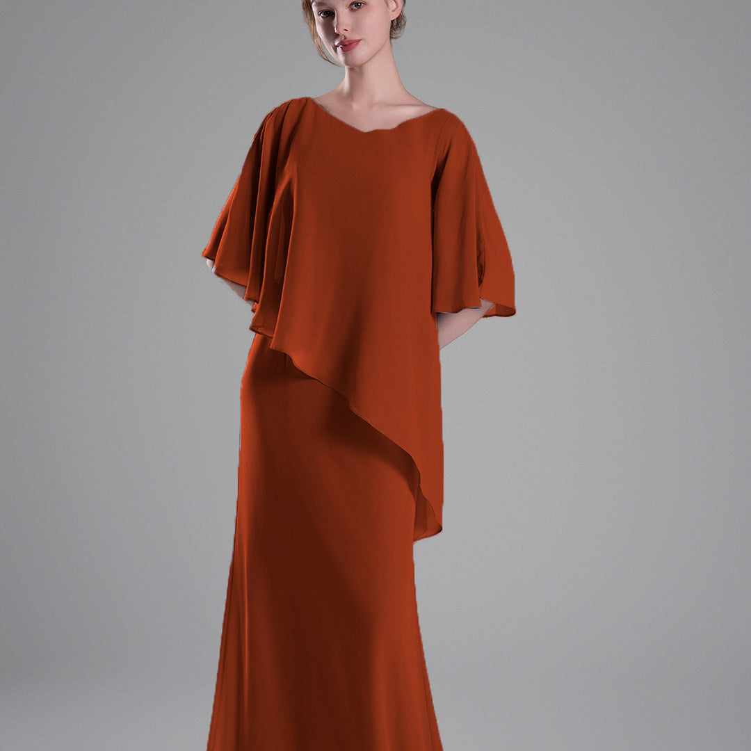 Cap Sleeves Asymmetrical Draping Fluid Dresses