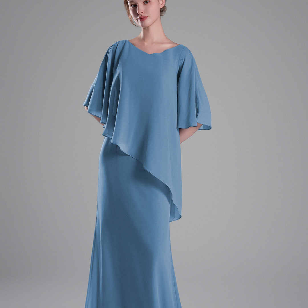Cap Sleeves Asymmetrical Draping Fluid Dresses