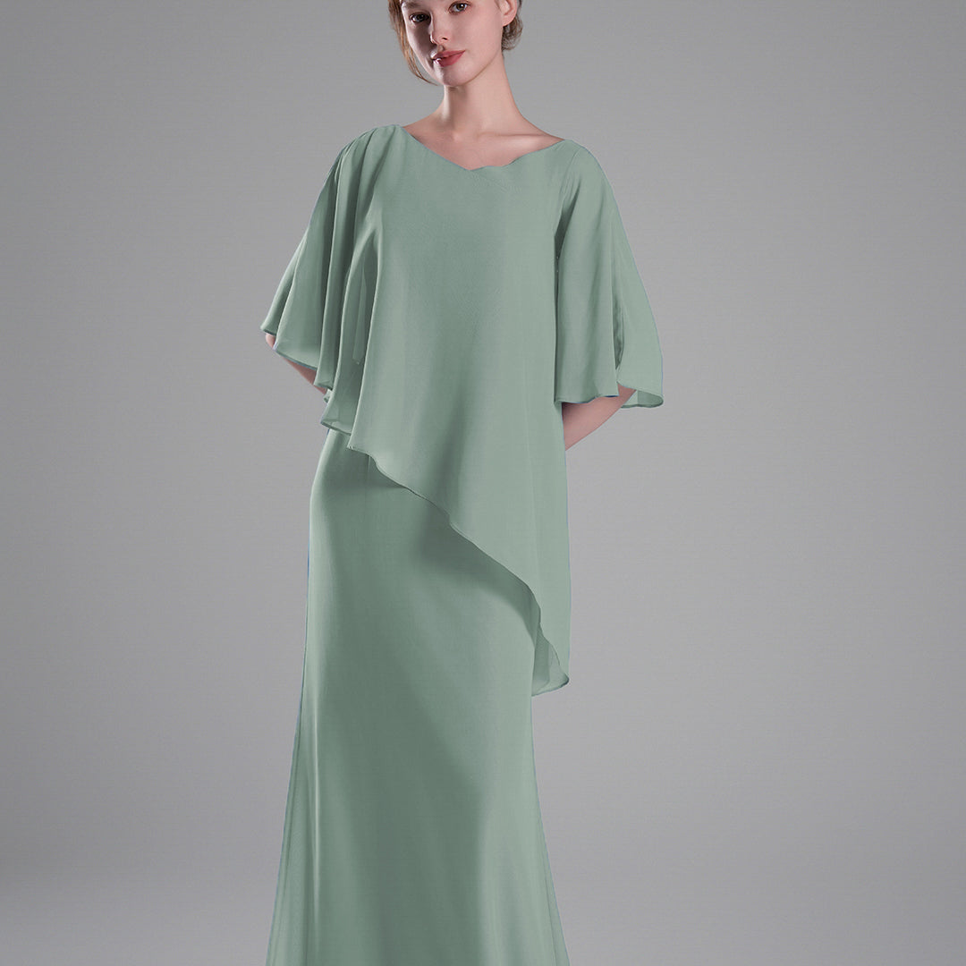 Cap Sleeves Asymmetrical Draping Fluid Dresses