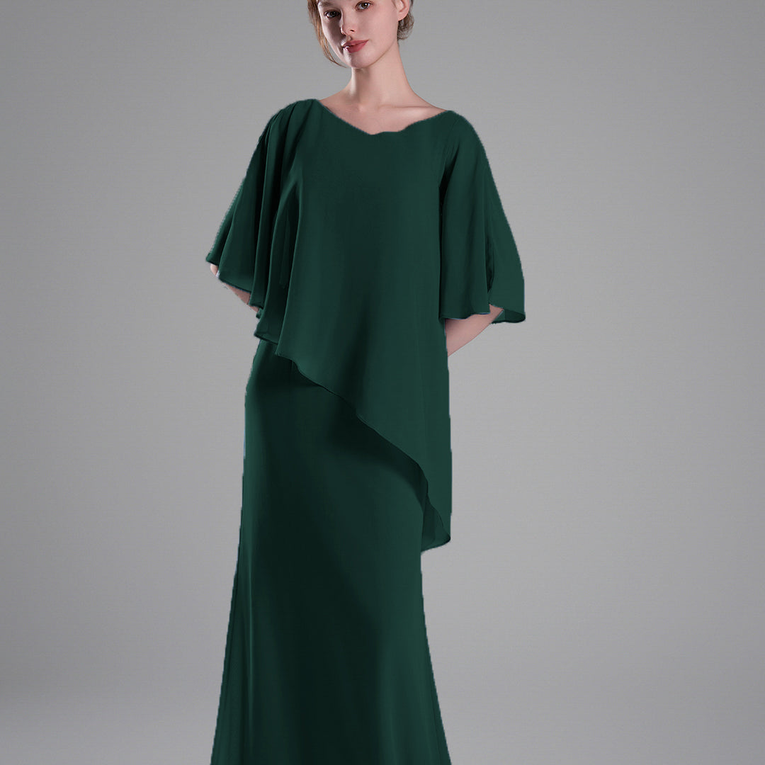 Cap Sleeves Asymmetrical Draping Fluid Dresses