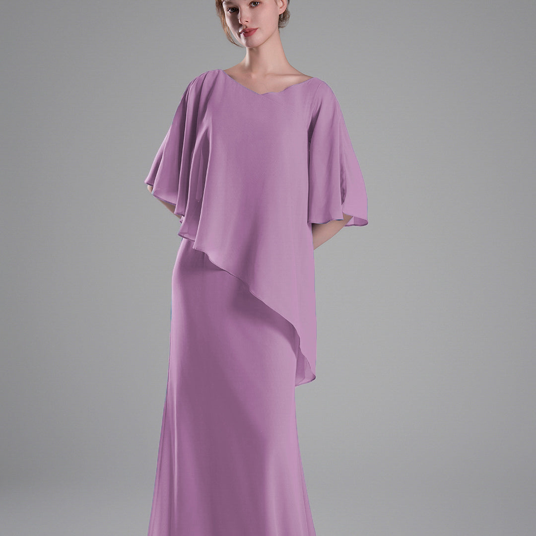 Cap Sleeves Asymmetrical Draping Fluid Dresses