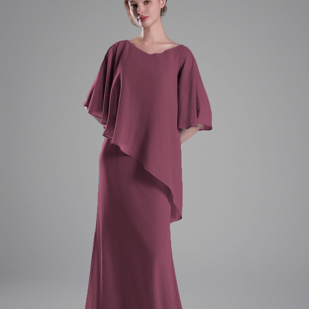 Cap Sleeves Asymmetrical Draping Fluid Dresses