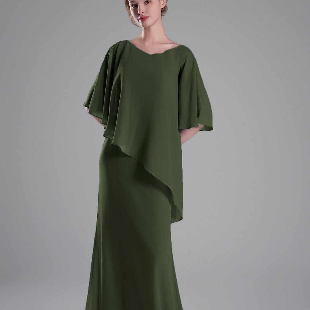 Cap Sleeves Asymmetrical Draping Fluid Dresses