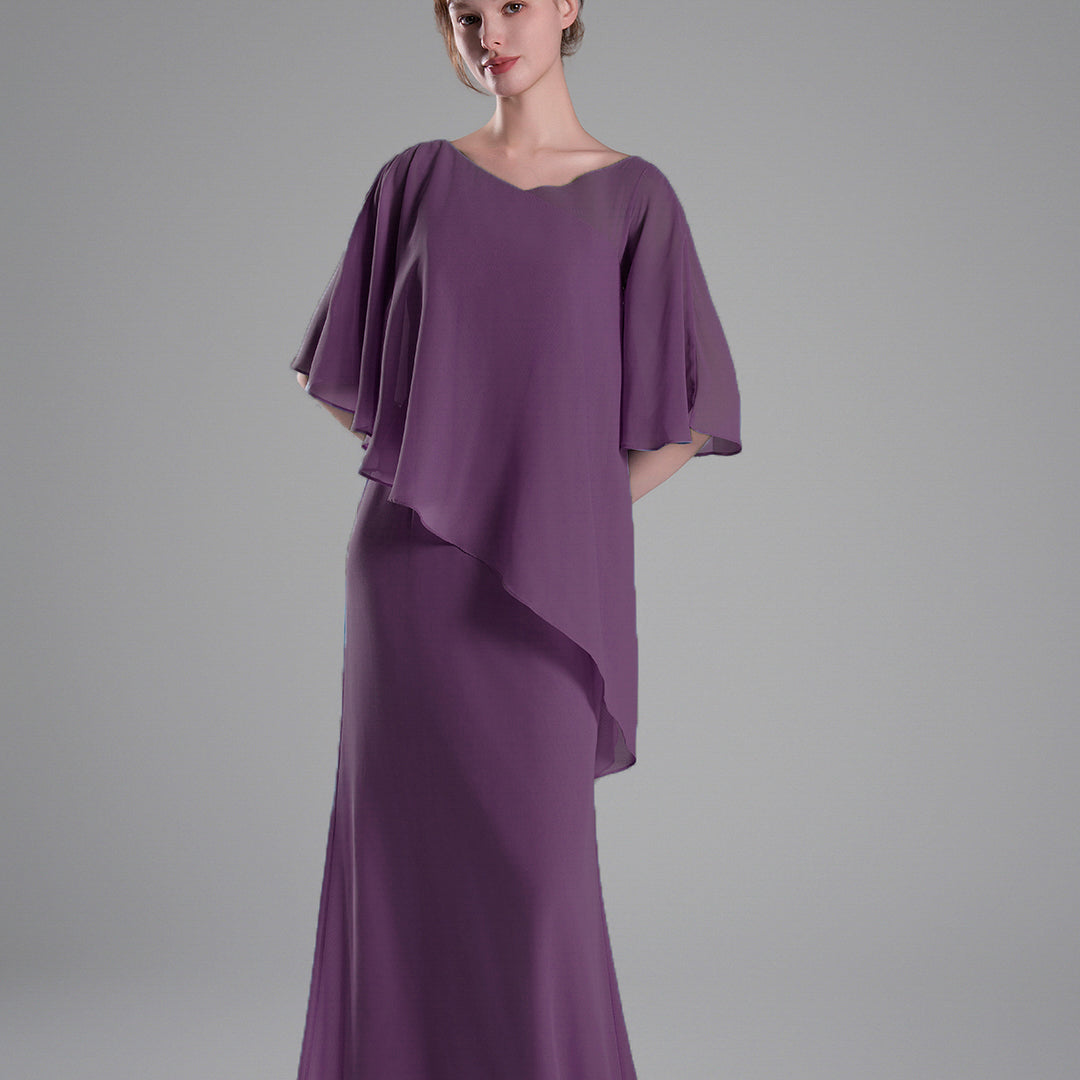 Cap Sleeves Asymmetrical Draping Fluid Dresses